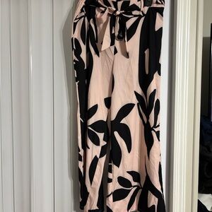 SHEIN Black and Pink Leaf Print Jumpsuit